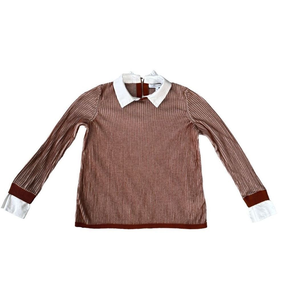 Foxcroft Women’s Blouse Top Red Knit Ribbed Collar Zip Pullover size PS